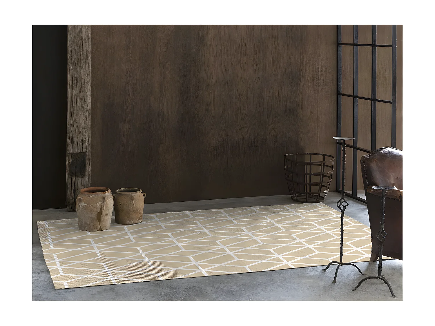 Tapis scandinave géométrique plat beige Trico Rectangulaire Scandinave Mécanique Impressio