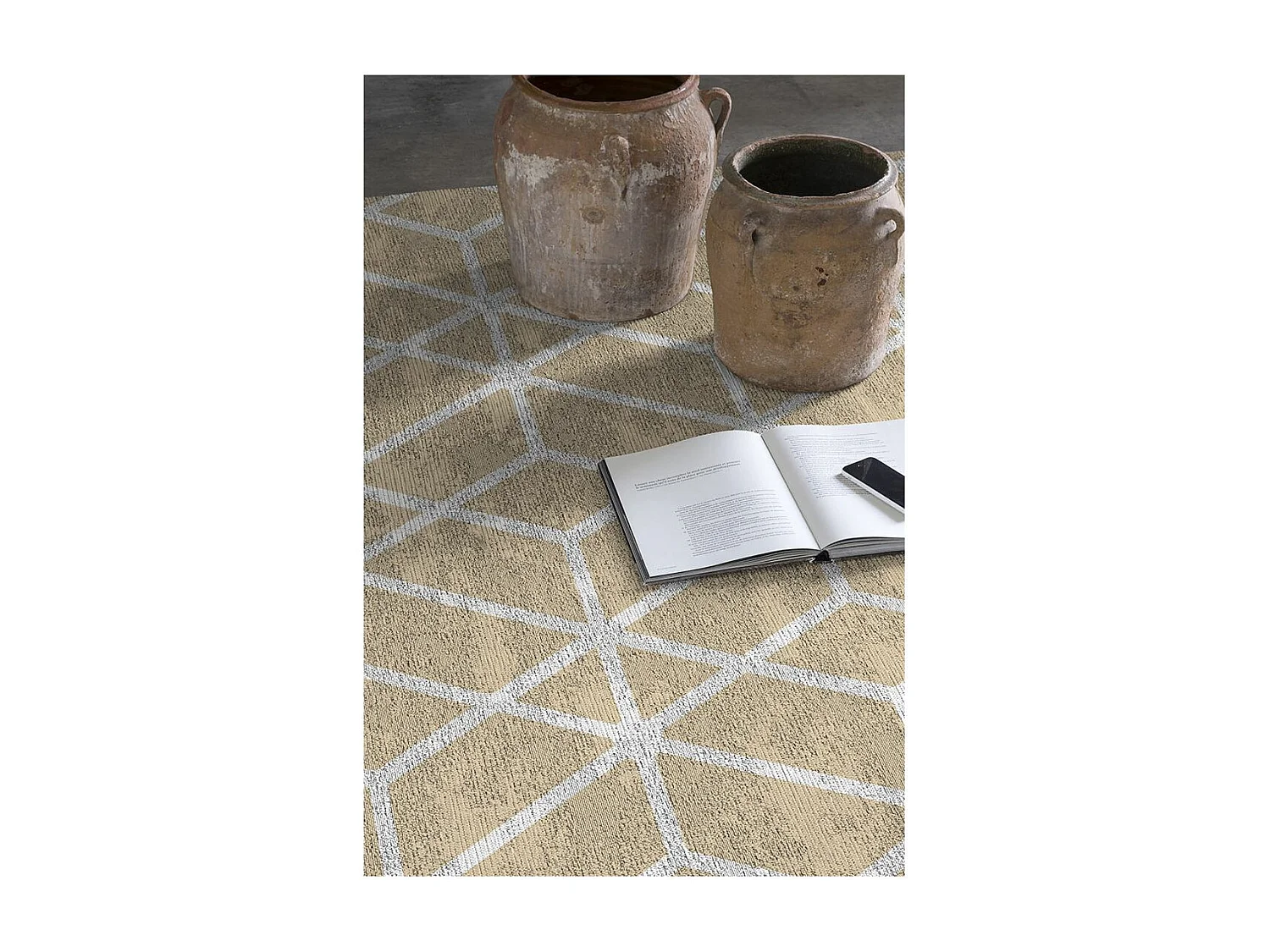 Tapis scandinave géométrique plat beige Trico Rectangulaire Scandinave Mécanique Impressio