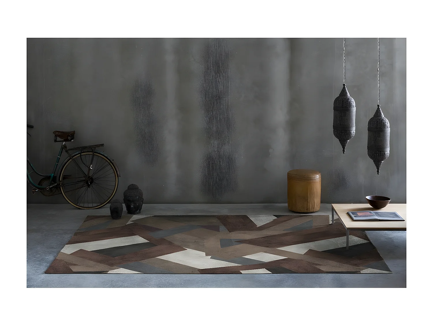 Tapis abstrait multicolore plat design Tinza Rectangulaire Design Mécanique Impression dig