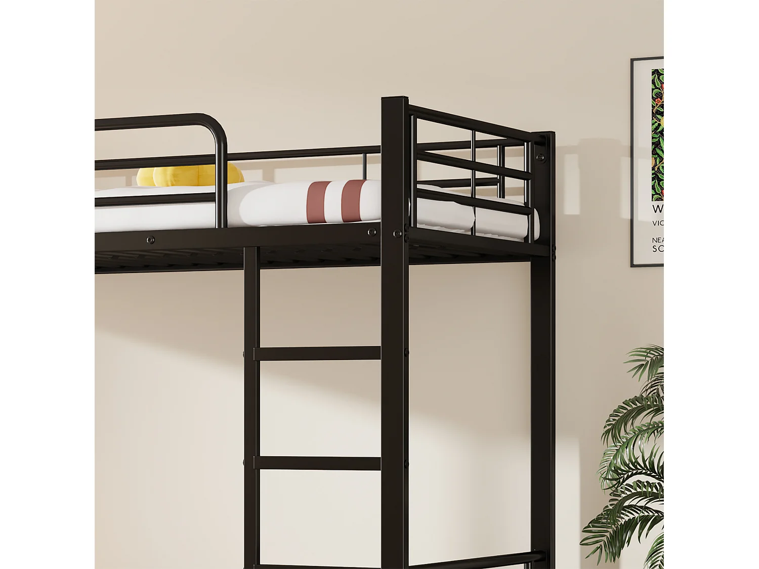 Letto a castello in ferro battuto 90x200 cm - con letto estraibile 90x190 cm - Nero