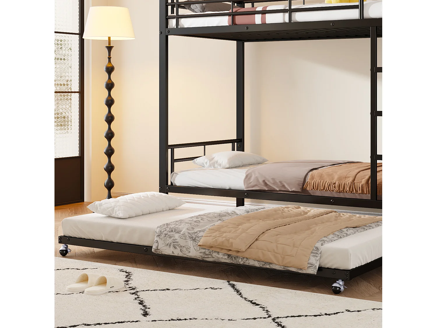 Letto a castello in ferro battuto 90x200 cm - con letto estraibile 90x190 cm - Nero