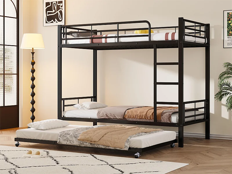 Litera de hierro forjado 90x200 cm - con cama nido 90x190 cm - Negro