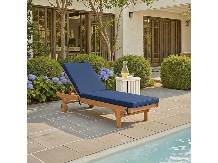 Chaise longue d'extérieur Naturel/Marine 70 x 200 x 35 cm - Newport