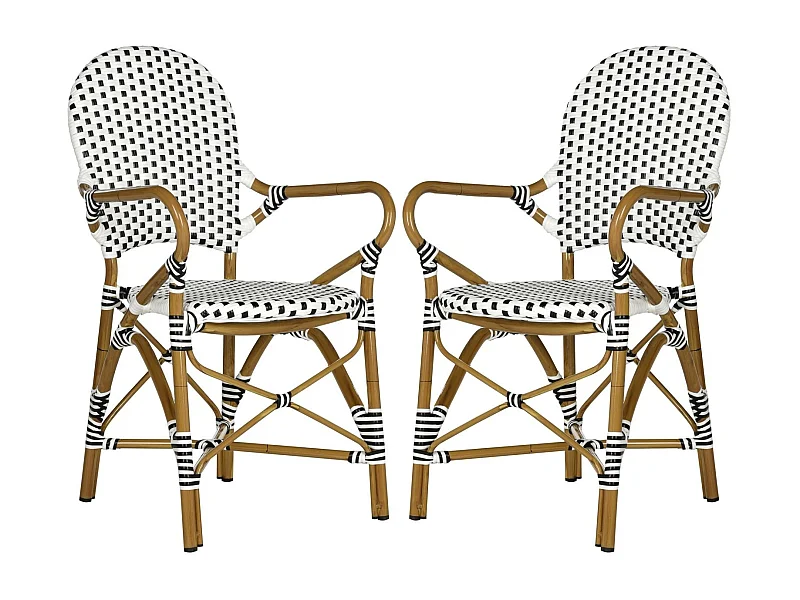 Lot de 2 Chaise de salle à manger d'extérieur Noir & blanc & marron clair 55 X 53 X 88cm - Marylou