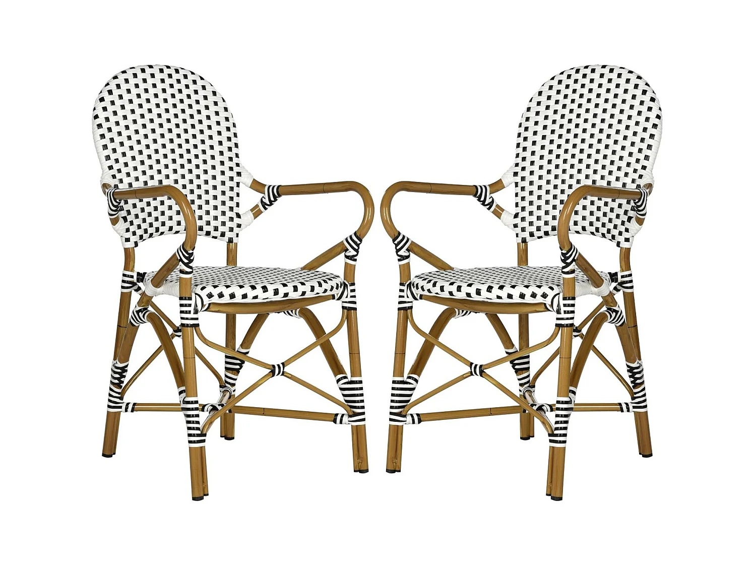Lot de 2 Chaise de salle à manger d'extérieur Noir & blanc & marron clair 55 X 53 X 88cm - Marylou
