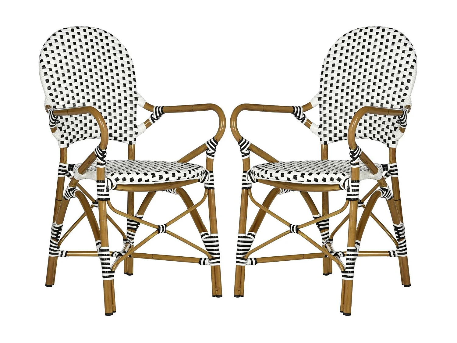 Lot de 2 Chaise de salle à manger d'extérieur Noir & blanc & marron clair 55 X 53 X 88cm - Marylou