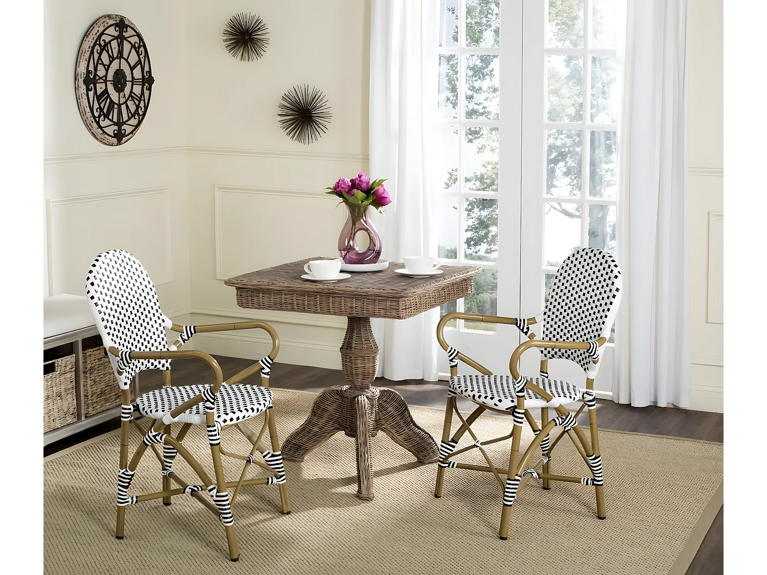 Lot de 2 Chaise de salle à manger d'extérieur Noir & blanc & marron clair 55 X 53 X 88cm - Marylou