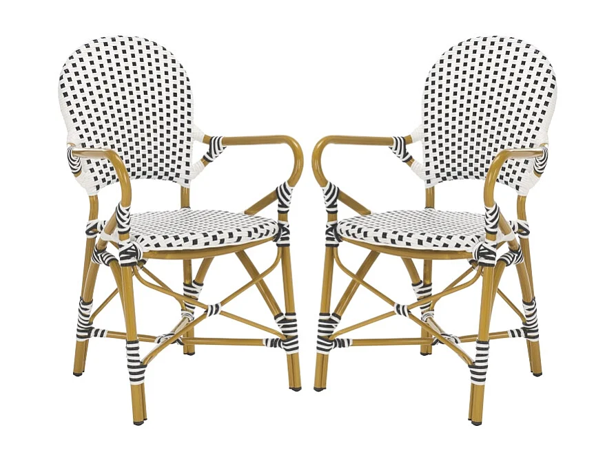 Lot de 2 Chaise de salle à manger d'extérieur Noir & blanc & marron clair 55 X 53 X 88cm - Marylou