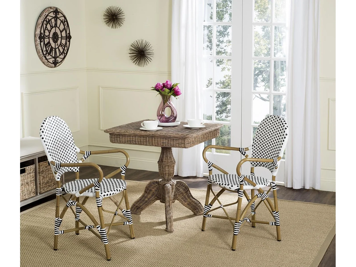 Lot de 2 Chaise de salle à manger d'extérieur Noir & blanc & marron clair 55 X 53 X 88cm - Marylou