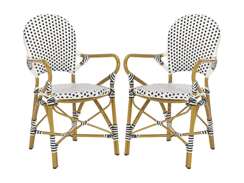 Lot de 2 Chaise de salle à manger d'extérieur Noir & blanc & marron clair 55 X 53 X 88cm - Marylou