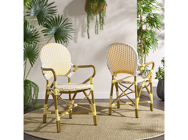 Lot de 2 Chaise de salle à manger d'extérieur Jaune, blanc & marron clair 55 X 53 X 88 cm - Marylou