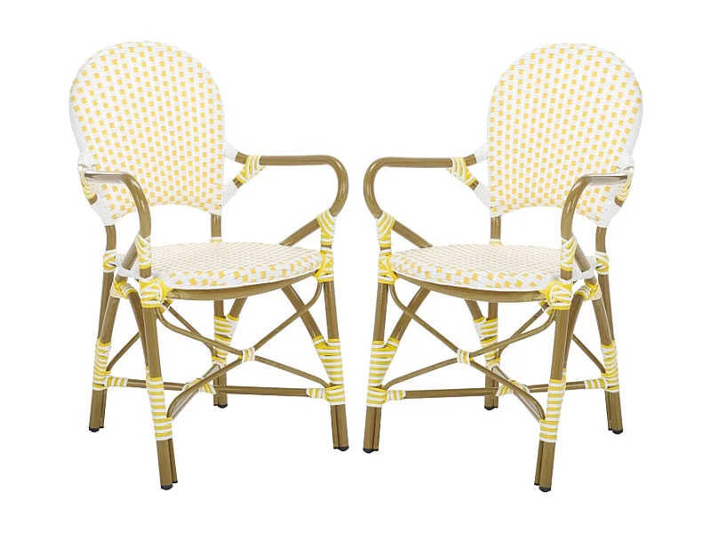 Lot de 2 Chaise de salle à manger d'extérieur Jaune, blanc & marron clair 55 X 53 X 88 cm - Marylou