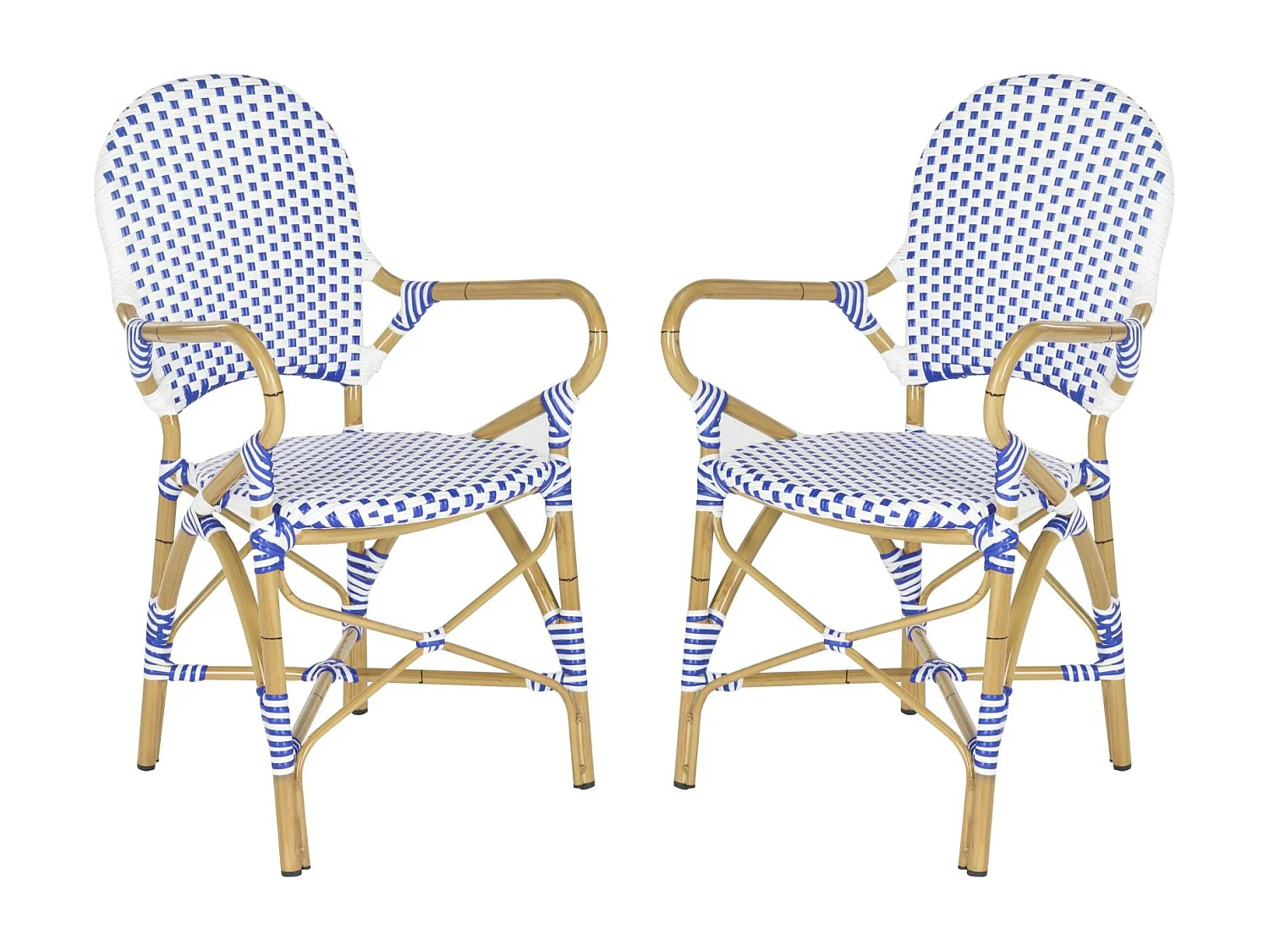 Lot de 2 Chaise de salle à manger d'extérieur Bleu & blanc & marron clair 55 X 53 X 88 cm - Marylou