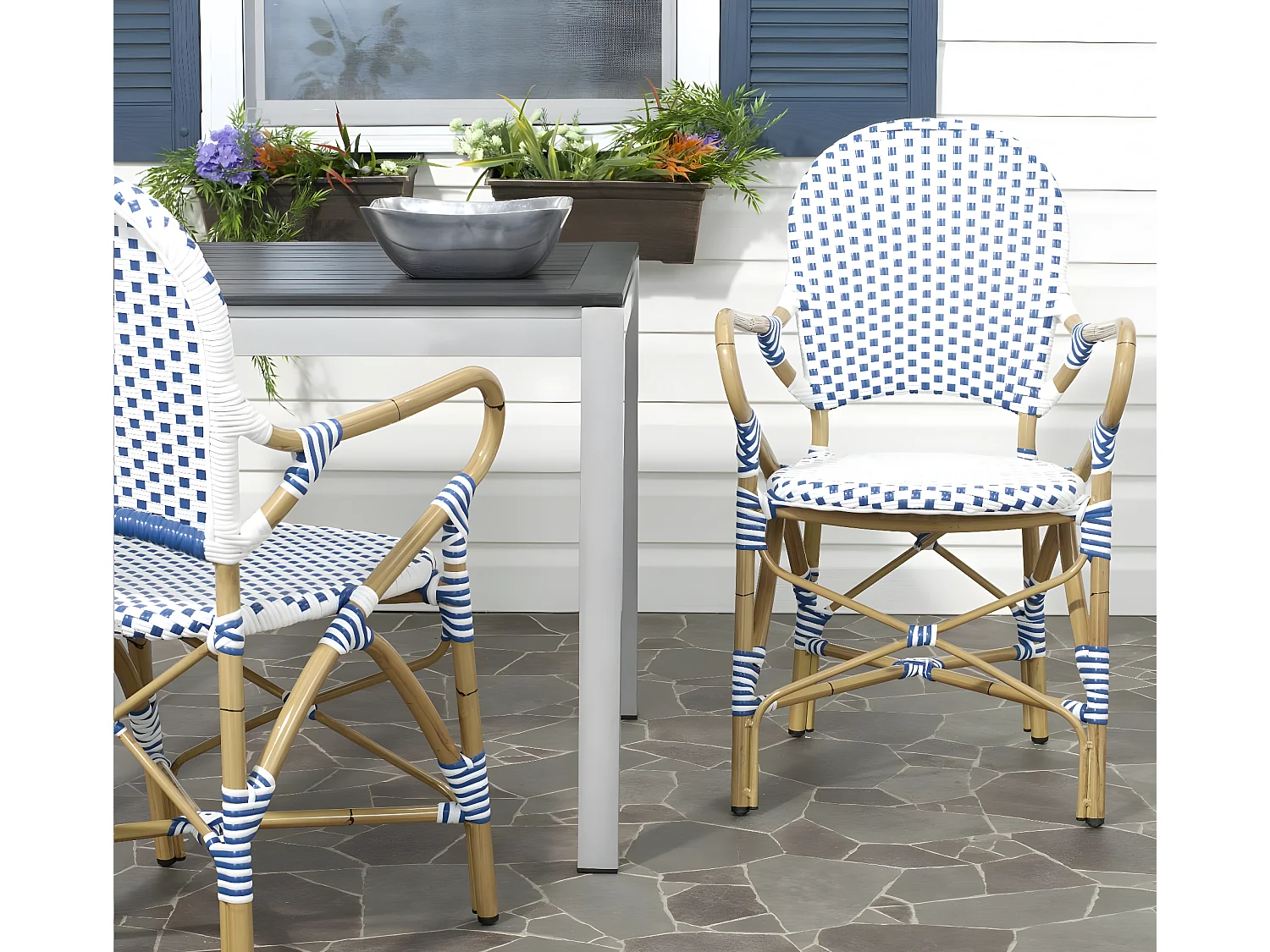 Lot de 2 Chaise de salle à manger d'extérieur Bleu & blanc & marron clair 55 X 53 X 88 cm - Marylou