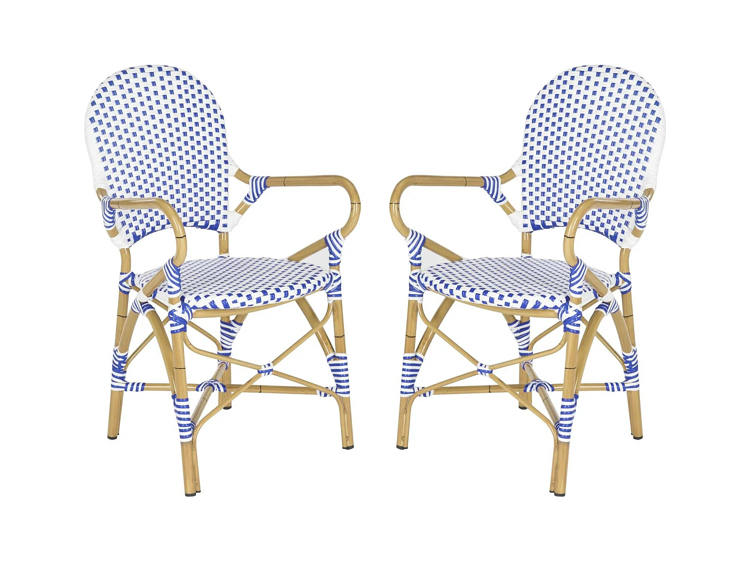 Lot de 2 Chaise de salle à manger d'extérieur Bleu & blanc & marron clair 55 X 53 X 88 cm - Marylou