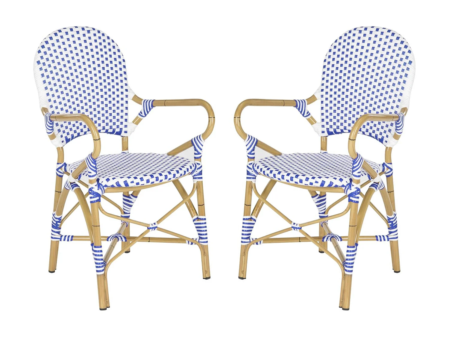 Lot de 2 Chaise de salle à manger d'extérieur Bleu & blanc & marron clair 55 X 53 X 88 cm - Marylou