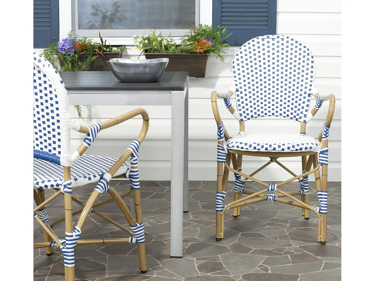 Lot de 2 Chaise de salle à manger d'extérieur Bleu & blanc & marron clair 55 X 53 X 88 cm - Marylou