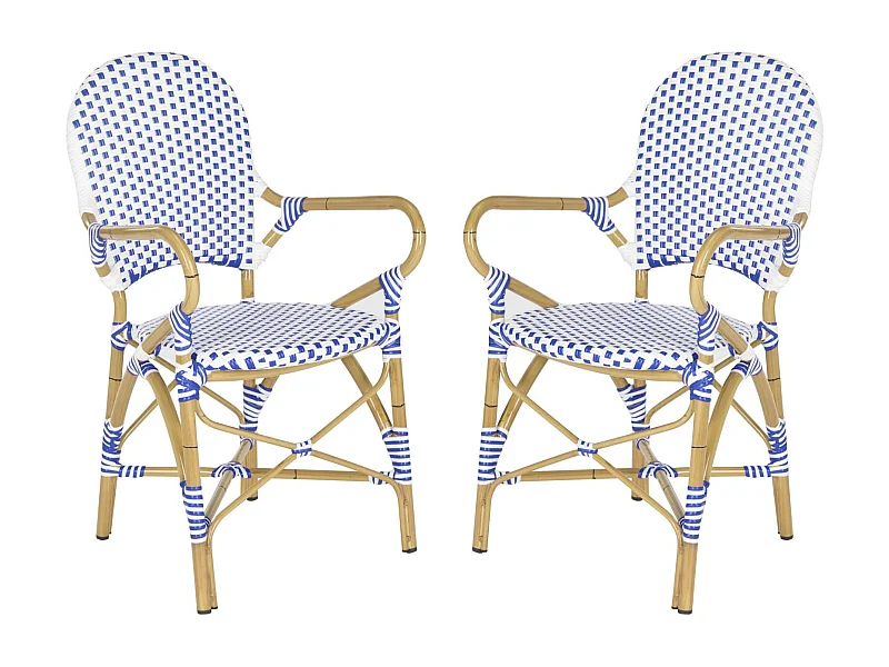 Lot de 2 Chaise de salle à manger d'extérieur Bleu & blanc & marron clair 55 X 53 X 88 cm - Marylou