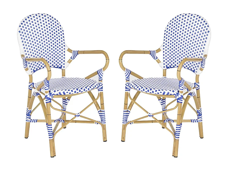 Lot de 2 Chaise de salle à manger d'extérieur Bleu & blanc & marron clair 55 X 53 X 88 cm - Marylou