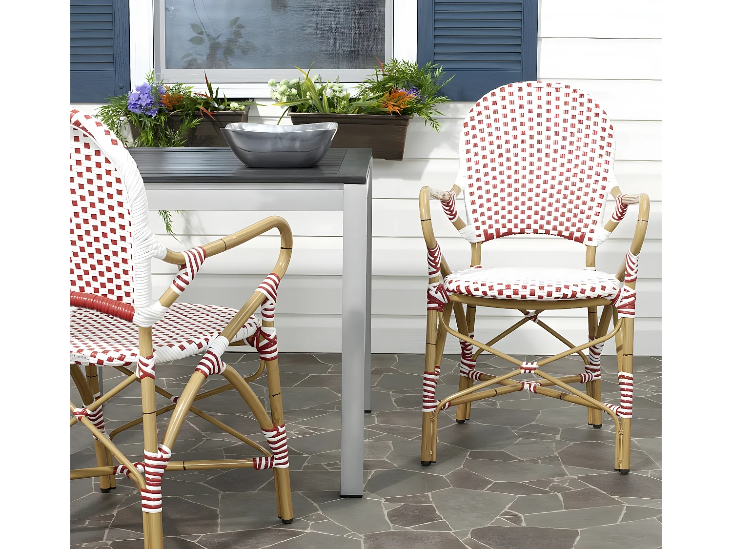 Lot de 2 Chaise de salle à manger d'extérieur Rouge, blanc & marron clair 55 X 53 X 88 cm - Marylou