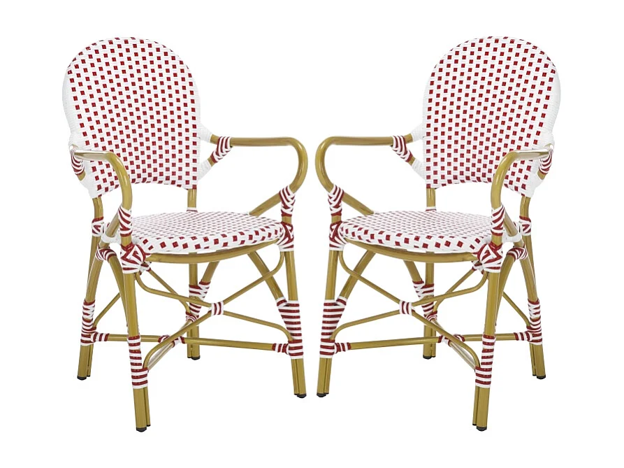 Lot de 2 Chaise de salle à manger d'extérieur Rouge, blanc & marron clair 55 X 53 X 88 cm - Marylou