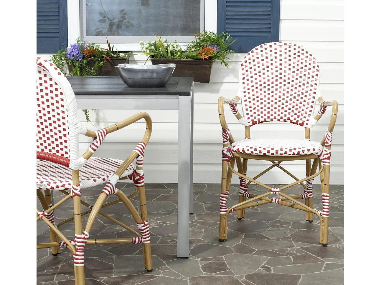 Lot de 2 Chaise de salle à manger d'extérieur Rouge, blanc & marron clair 55 X 53 X 88 cm - Marylou