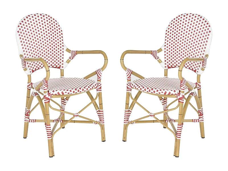Lot de 2 Chaise de salle à manger d'extérieur Rouge, blanc & marron clair 55 X 53 X 88 cm - Marylou