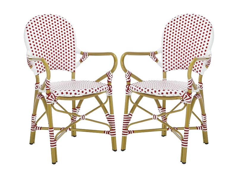 Lot de 2 Chaise de salle à manger d'extérieur Rouge, blanc & marron clair 55 X 53 X 88 cm - Marylou