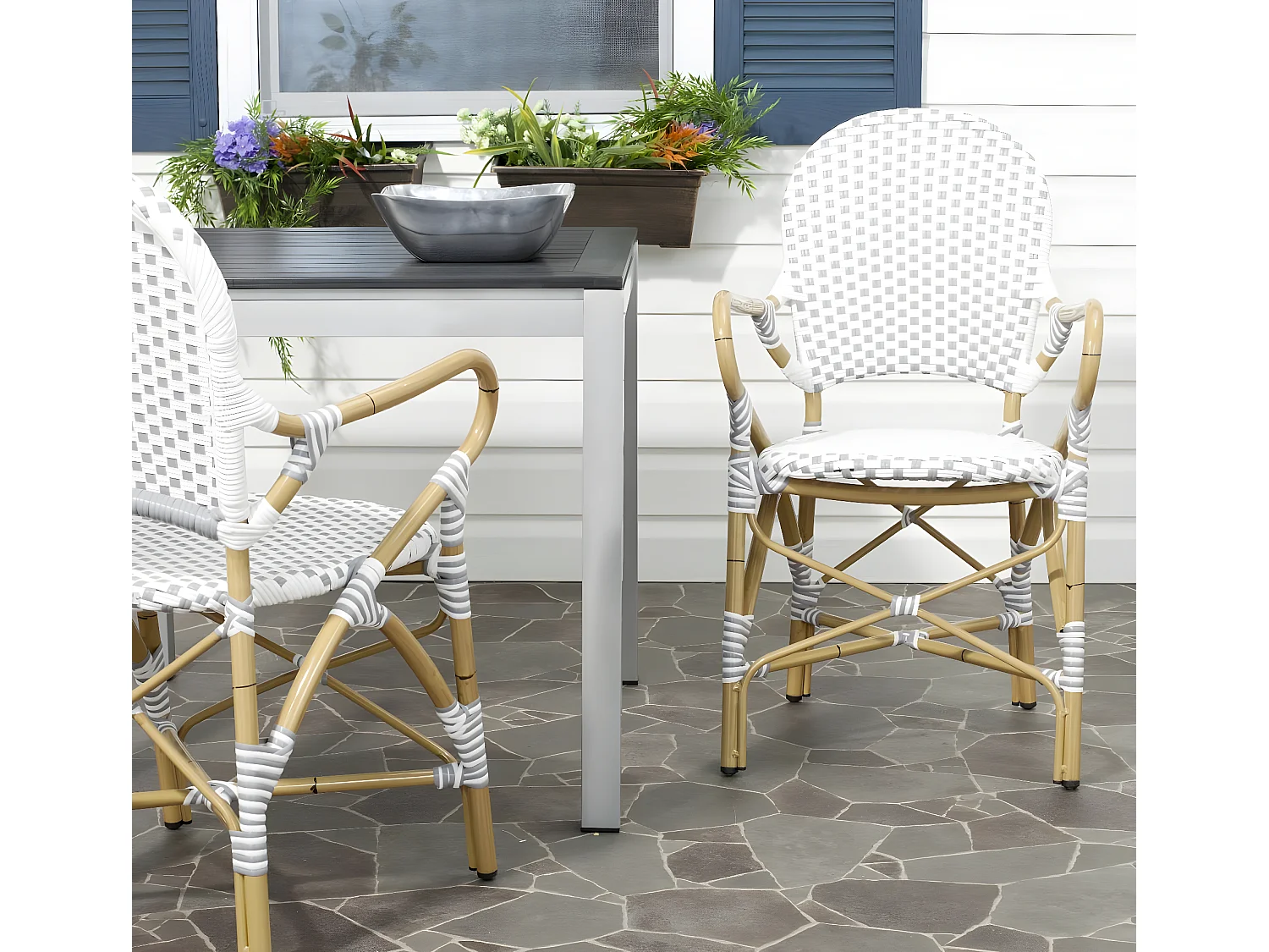 Lot de 2 Chaise de salle à manger d'extérieur Gris & blanc & marron clair 55 X 53 X 88 cm - Marylou