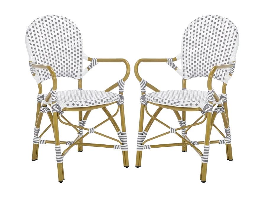 Lot de 2 Chaise de salle à manger d'extérieur Gris & blanc & marron clair 55 X 53 X 88 cm - Marylou