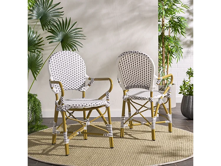 Lot de 2 Chaise de salle à manger d'extérieur Gris & blanc & marron clair 55 X 53 X 88 cm - Marylou