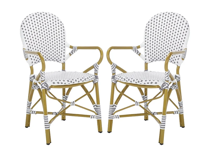 Lot de 2 Chaise de salle à manger d'extérieur Gris & blanc & marron clair 55 X 53 X 88 cm - Marylou