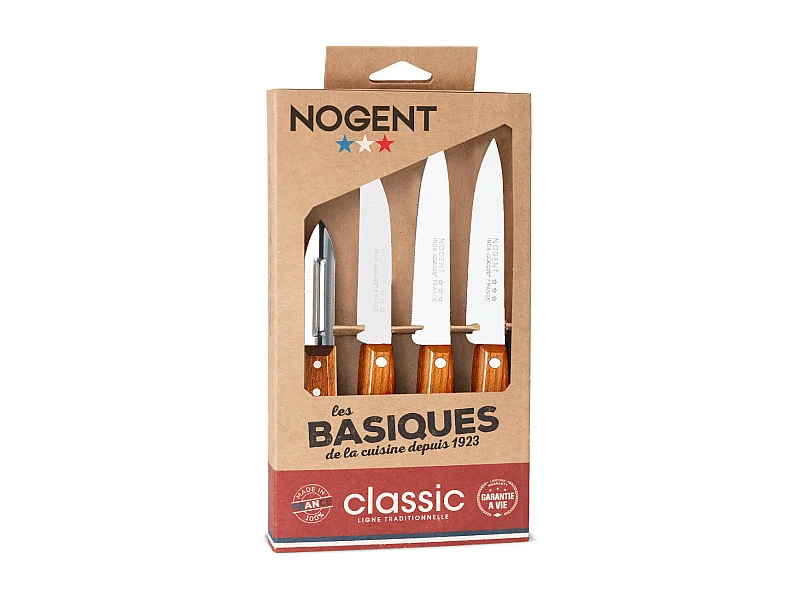 Nogent 3 Etoiles Coffret de 3 couteaux et un éplucheur cerisier des bois - 00096v