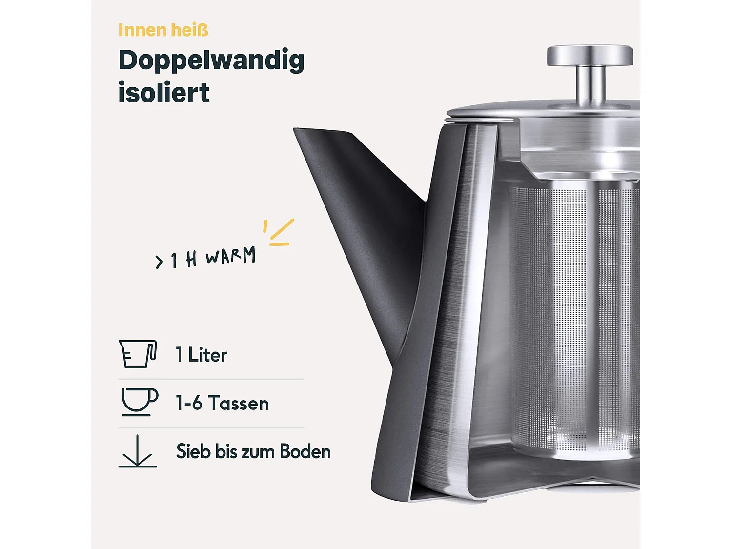 SILBERTHAL Teekanne Edelstahl 1l Schwarz -