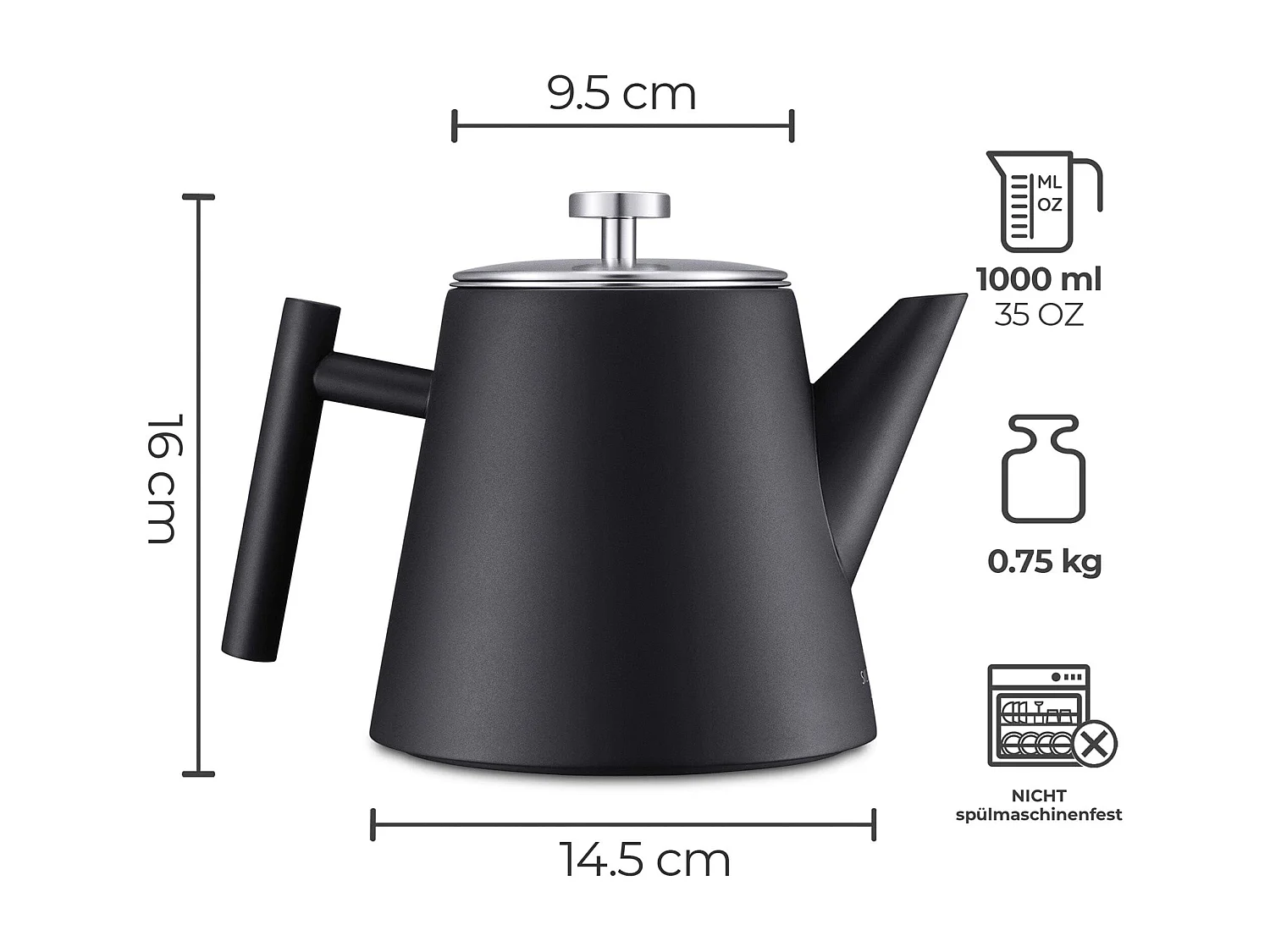 SILBERTHAL Teekanne Edelstahl 1l Schwarz -