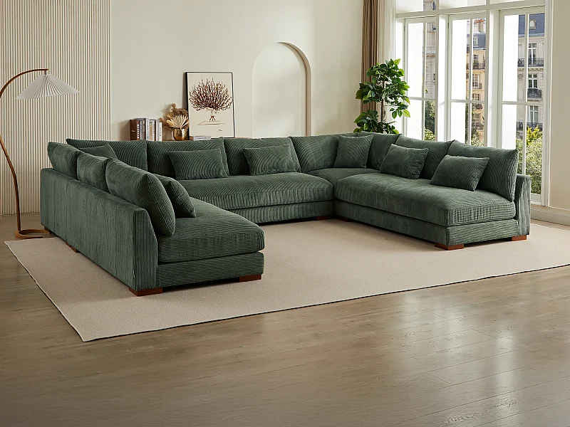 Kanapa narożna wieloosobowa dużych rozmiarów z zielonego sztruksu - SPERONE marki Pascal Morabito