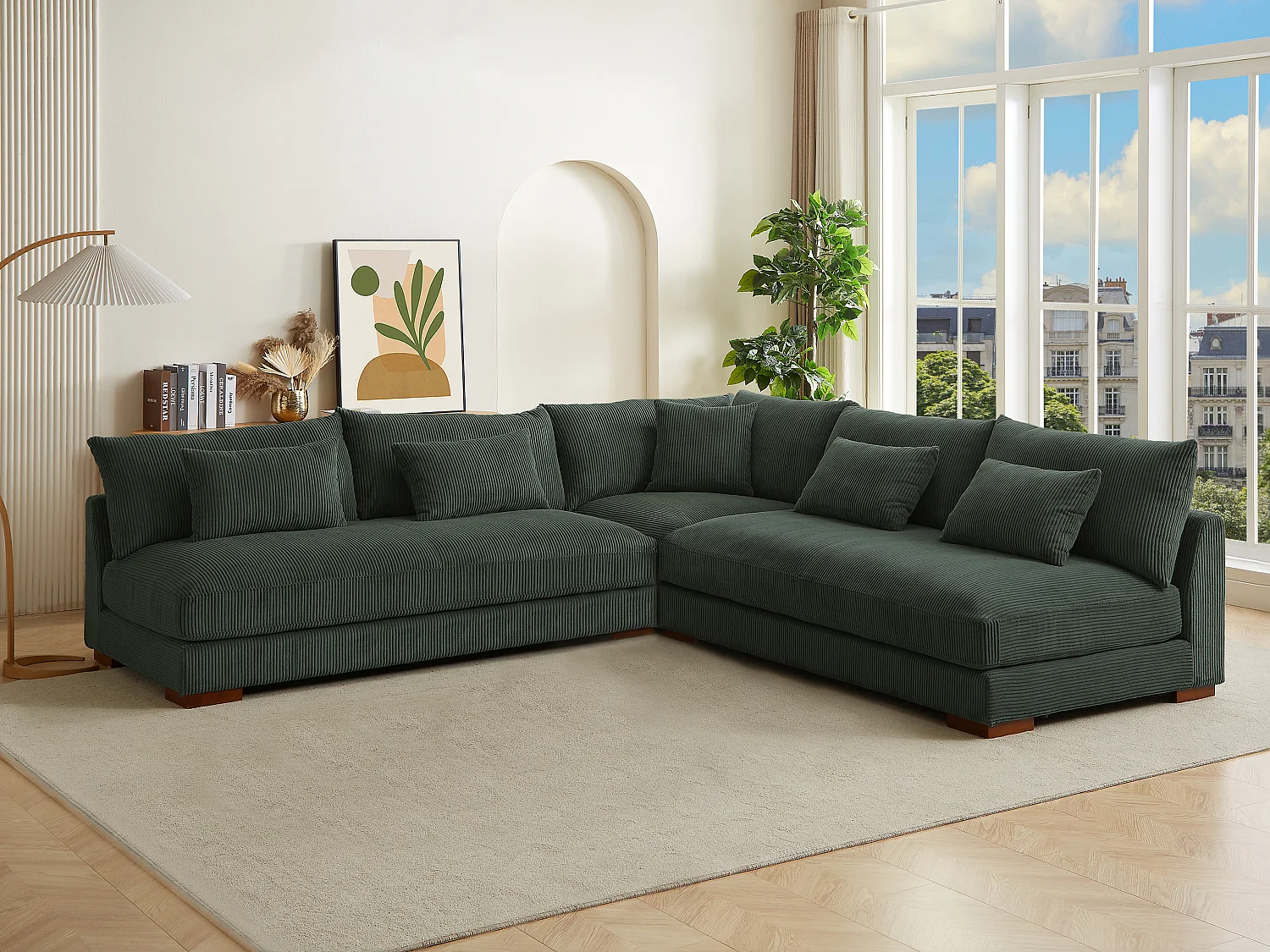 Omkeerbare hoekbank van groen ribfluweel SPERONE van Pascal Morabito