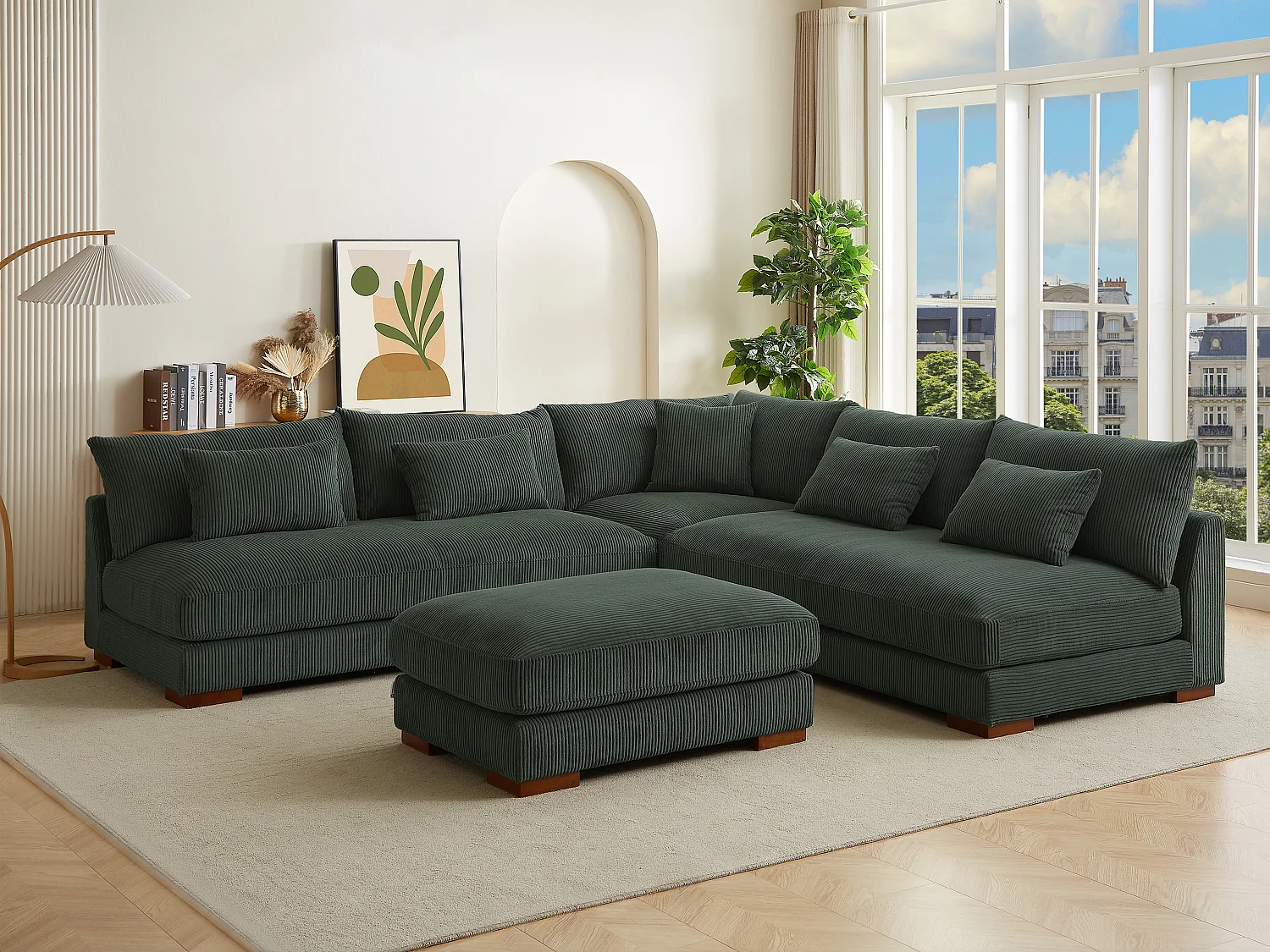 Pouf en velours côtelé vert SPERONE de Pascal Morabito