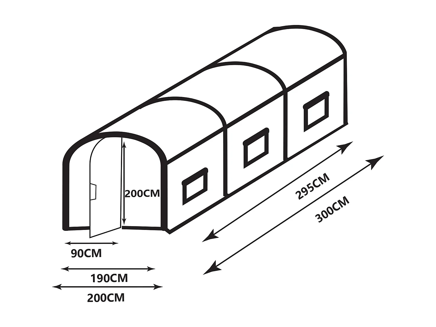 Serre tunnel avec structure en acier galvanisé et porte 6 m² - L200 x l300 x H200 cm - Blanc - ALOCASIA