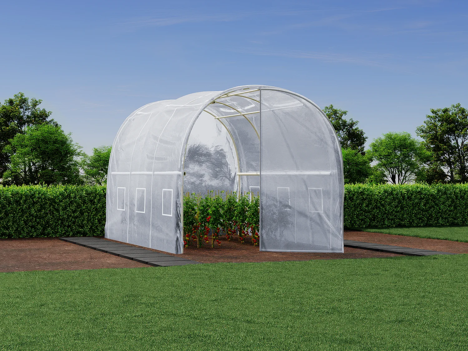Serre tunnel avec structure en acier galvanisé et porte 6 m² - L200 x l300 x H200 cm - Blanc - ALOCASIA