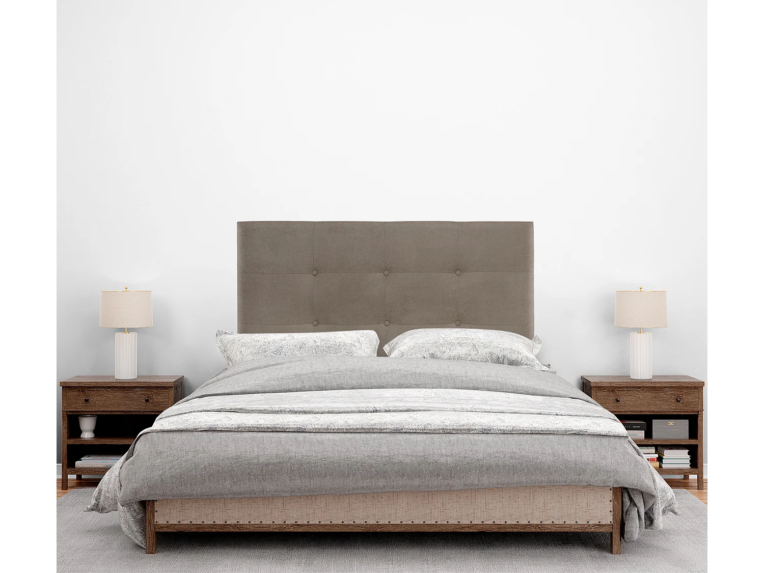 DHOME Tête de lit en tissu Aqualine Capitoné 90x60cm Lits 80/90 - Terre