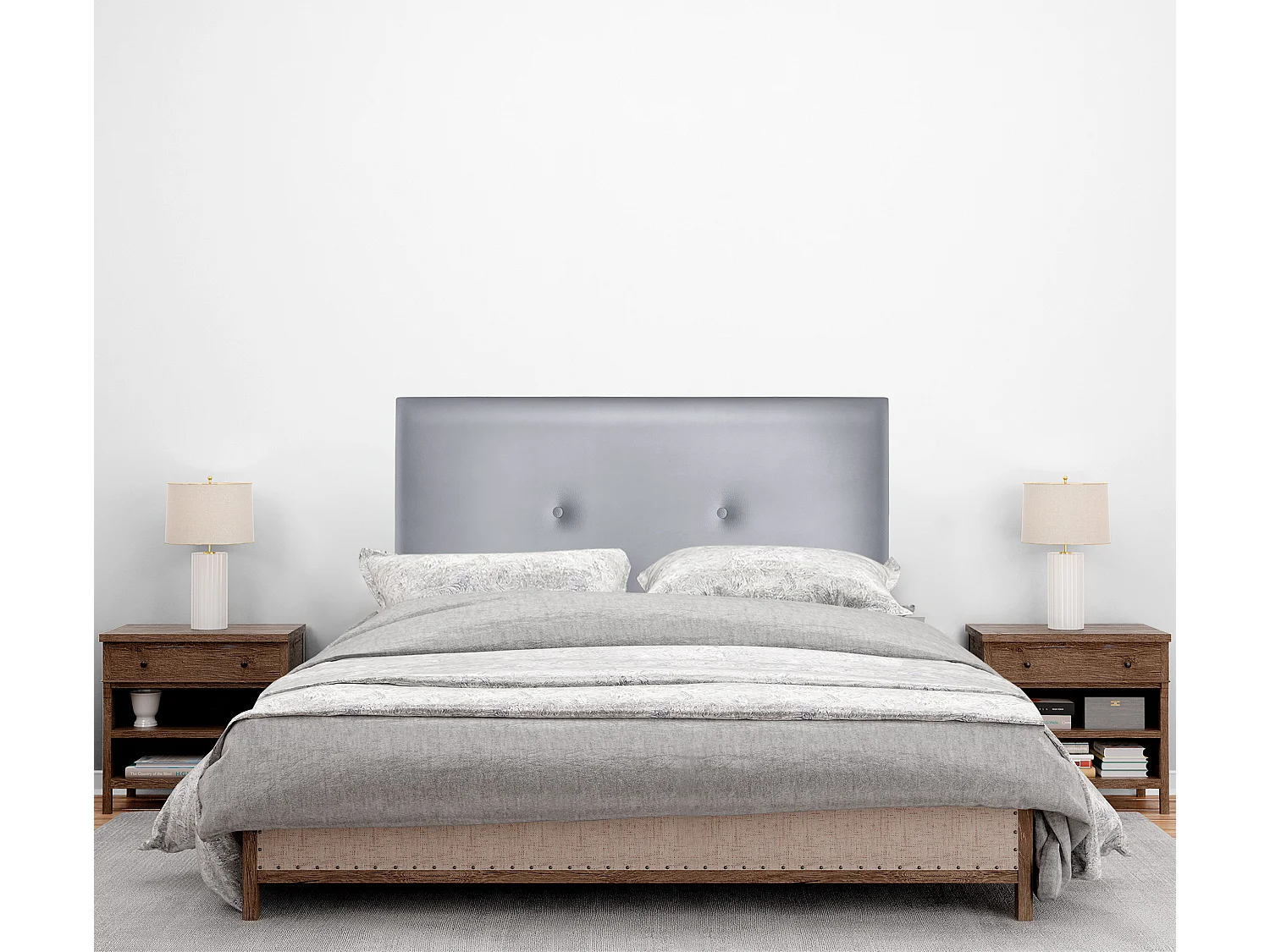 DHOME Tête de lit simili cuir lisse avec Boutons 105x105cm avec pieds Lits 105 - Argent