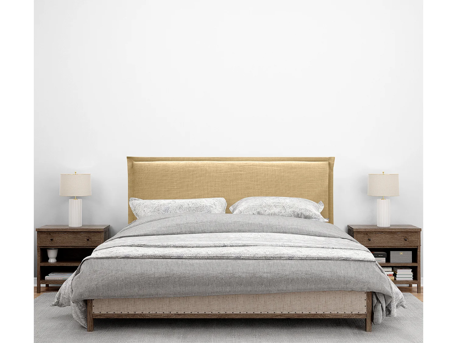 DHOME Kopfteil aus Naturleinen mit Paspelierung 150x50cm Betten 150/160 - Senf