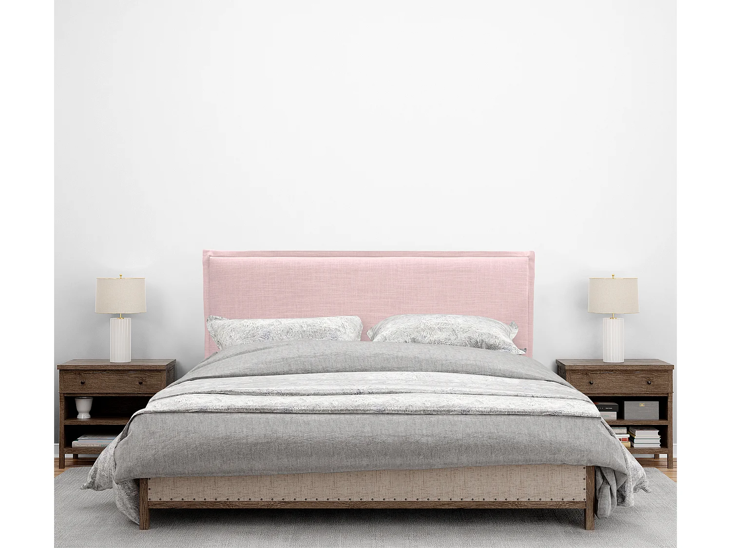 DHOME Tête de lit en lin naturel uni avec passepoils 135x50cm Lits 120/135 - Rose Pâle