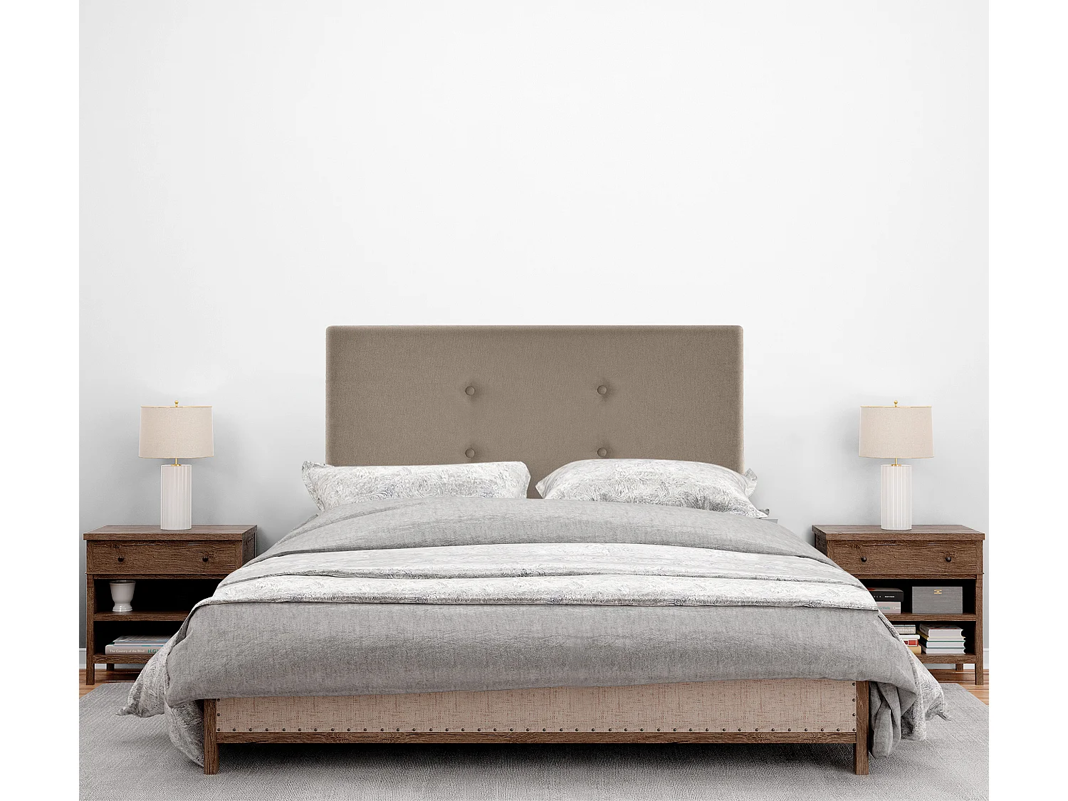 DHOME Aqualine Stoff-Kopfteil mit 2 Reihen von Knöpfen 95x105cm Mit Beinen Betten 90 - Erde