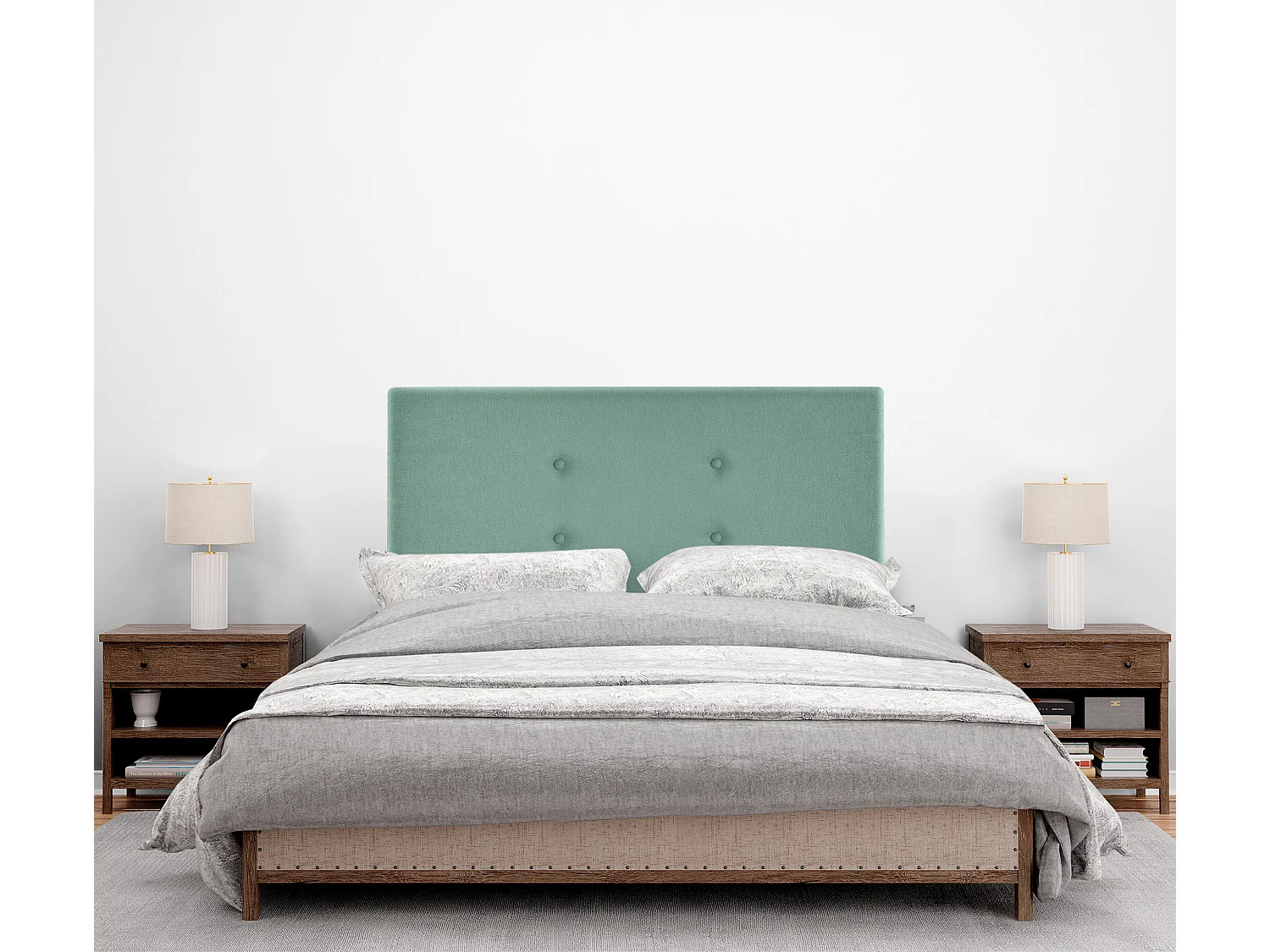 DHOME Testiera in de Tessuto Aqualine con 2 file di Bottoni 110x105cm Con le gambe Letti 105 - verde acqua