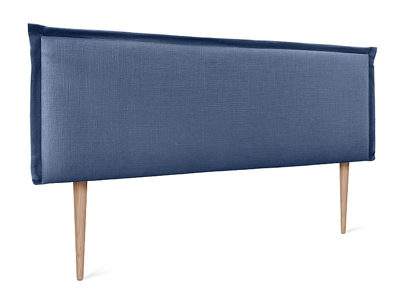 DHOME Kopfteil aus Naturleinen mit Paspelierung 150x105cm Mit Beinen Betten 150/160 - Marineblau