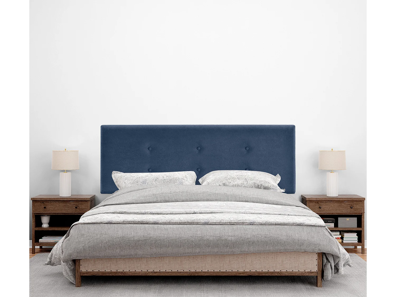 DHOME Tête de lit en tissu Aqualine avec 2 rangées de boutons 135x105cm avec pieds Lits 120/135 - Bleu