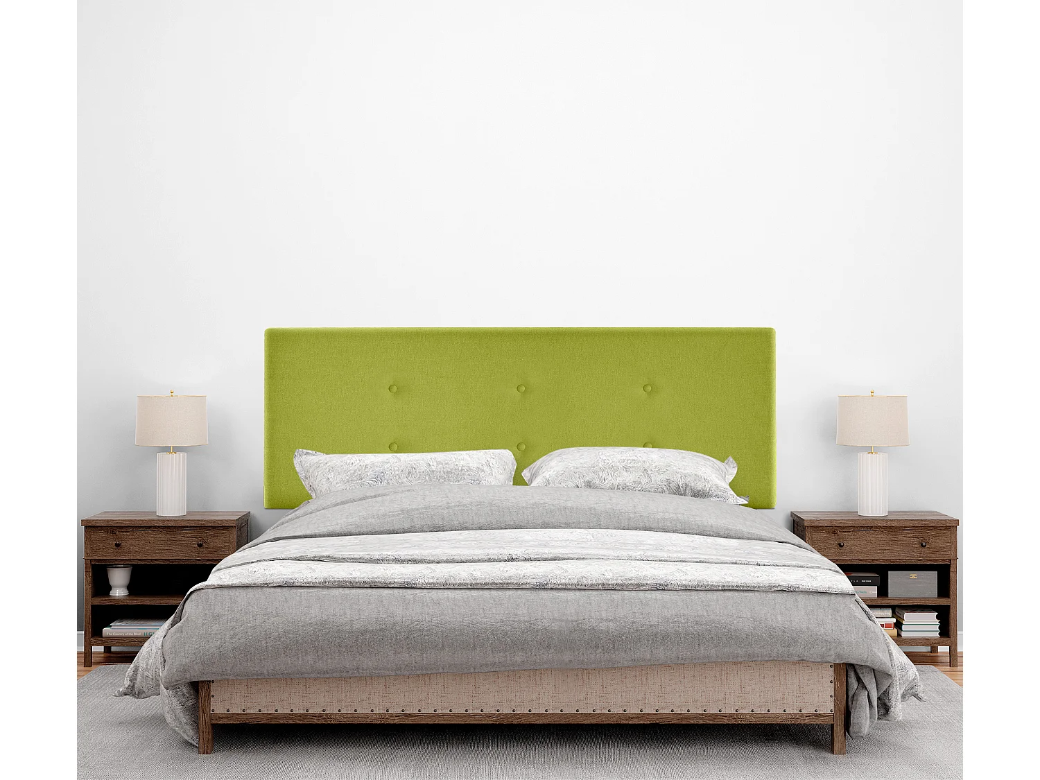 DHOME Cabeceira de  Tecido AquaLinho con 2 Fileiras de botões 160x105cm com Pernas Camas 150/160 - Pistache