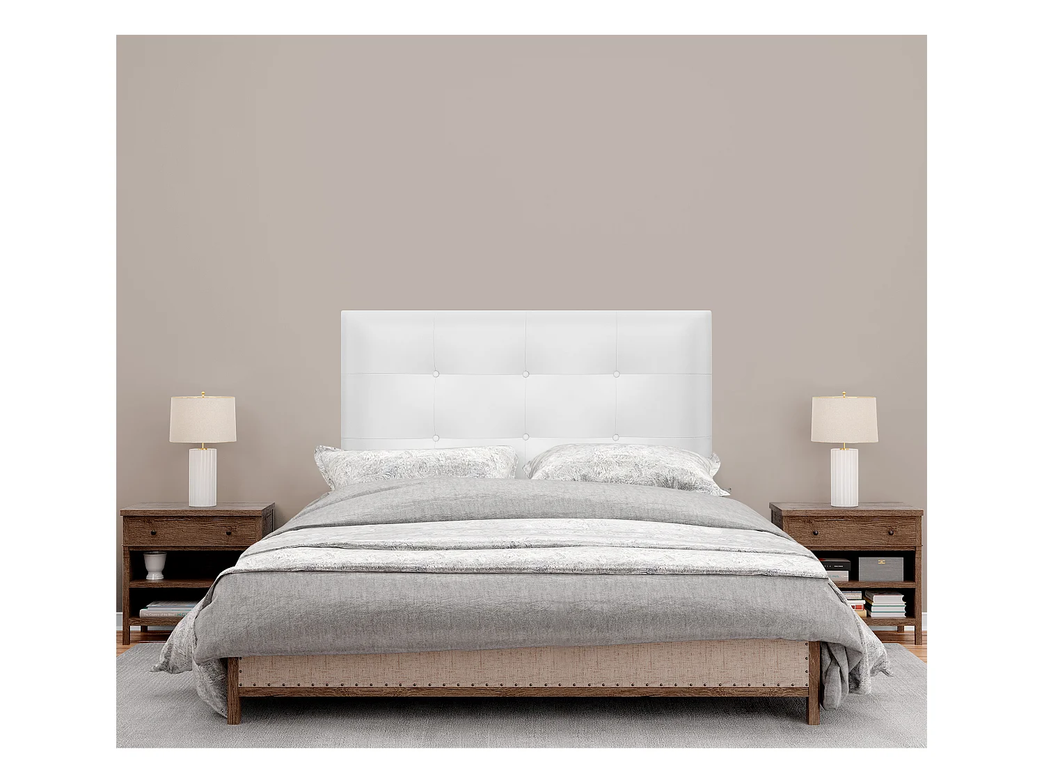 DHOME getuftetes Kunstleder-Kopfteil 90 x 115 cm mit Bettbeinen 80/90 – Weiß